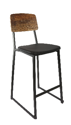 durafurn denver barstool - black vinyl seat & rustic wood ply backrest 