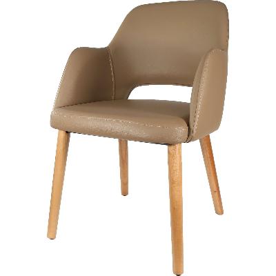 sorbet arm chair - trojan oak legs/taupe vinyl 