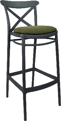 siesta cross bar stool 65cm (counter height) - olive green with anthracite fabric cushion 