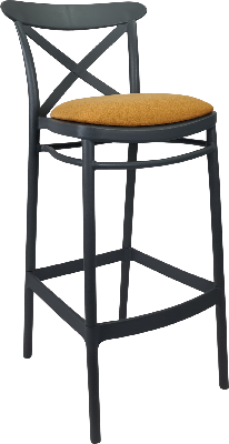 siesta cross bar stool 65cm (counter height) - anthracite with orange fabric cushion 