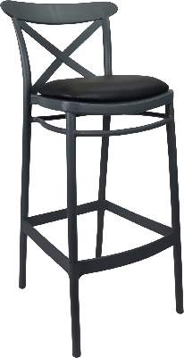 siesta cross bar stool 75cm (dry bar height) - anthracite with black vinyl cushion 