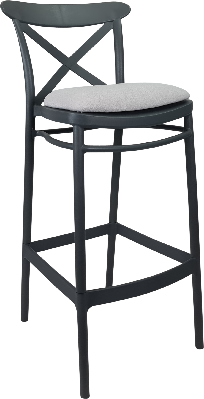 siesta cross bar stool 65cm (counter height) - anthracite with light grey fabric cushion 