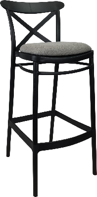 siesta cross bar stool 65cm (counter height) - black with taupe fabric cushion 