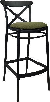 siesta cross bar stool 65cm (counter height) - black with olive green fabric cushion 