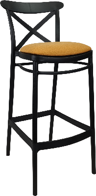 siesta cross bar stool 65cm (counter height) - black with orange fabric cushion 