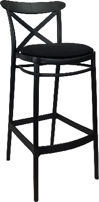 siesta cross bar stool 65cm (counter height) - black with black vinyl cushion 