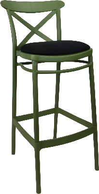 siesta cross bar stool 65cm (counter height) - olive green with black vinyl cushion 