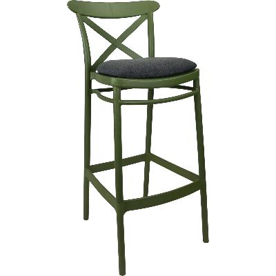 cross barstool 75 - olive green with black vinyl cushion 