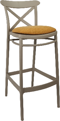 siesta cross bar stool 75cm (dry bar height) - taupe with orange fabric cushion 