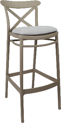 siesta cross bar stool 75cm (dry bar height) - taupe with light grey fabric cushion 