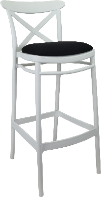 siesta cross bar stool 75cm (dry bar height) - white with black vinyl cushion 