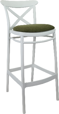 siesta cross bar stool 75cm (dry bar height) - white with olive green fabric cushion 