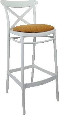 siesta cross bar stool 75cm (dry bar height) - white with orange fabric cushion 