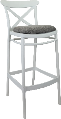 siesta cross bar stool 75cm (dry bar height) - white with taupe fabric cushion 