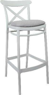 siesta cross bar stool 65cm (counter height) - white with light grey fabric cushion 