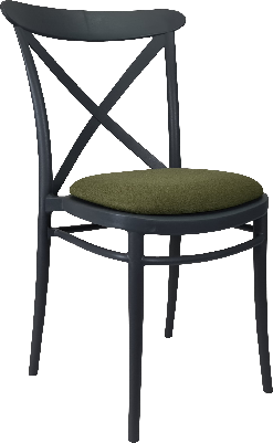 siesta cross chair - anthracite with olive green fabric cushion 
