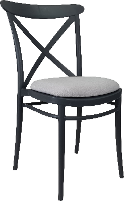 siesta cross chair - anthracite with light grey fabric cushion 