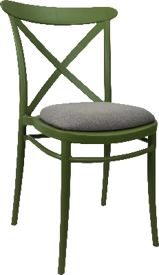 siesta cross chair - olive green with taupe fabric cushion 