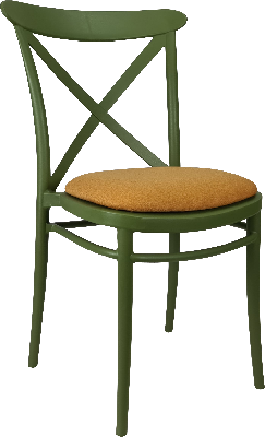 siesta cross chair - olive green with orange fabric cushion 