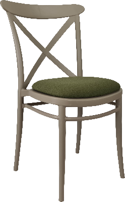 siesta cross chair - taupe with olive green fabric cushion 