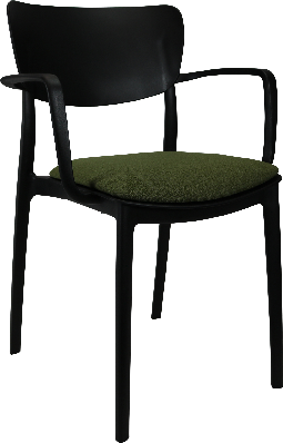 siesta lisa arm chair - black with olive green fabric cushion 