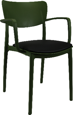 siesta lisa arm chair - olive green with black vinyl cushion 