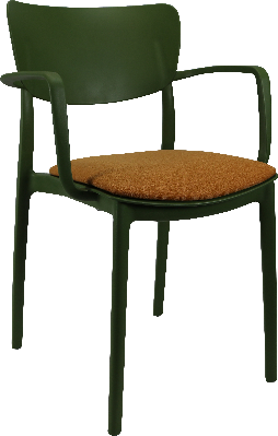 siesta lisa arm chair - olive green with orange fabric cushion 