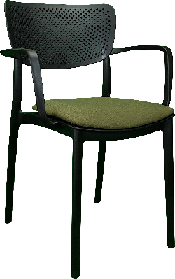 siesta loft arm chair - black with olive green fabric cushion 