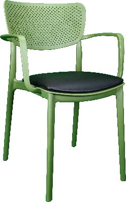 siesta loft arm chair - olive green with black vinyl cushion 
