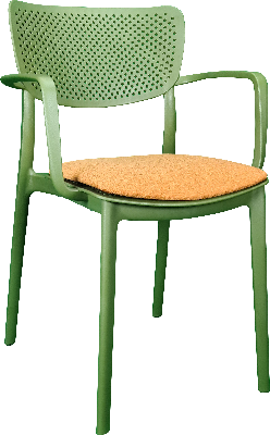 siesta loft arm chair - olive green with orange fabric cushion 