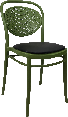 siesta marcel chair - olive green with black vinyl cushion 