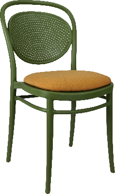 siesta marcel chair - olive green with orange fabric cushion 