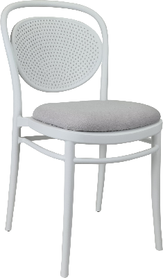 siesta marcel chair - white with light grey fabric cushion 