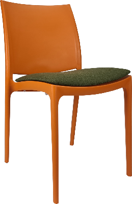 siesta maya chair - orange with olive green fabric cushion 