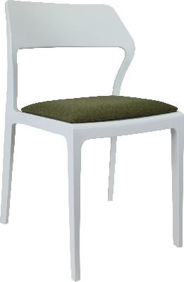 siesta snow chair - white with olive green fabric cushion 