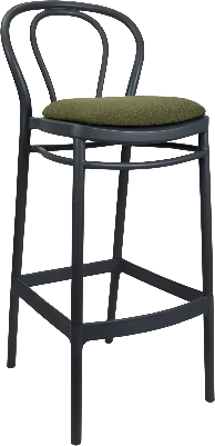 siesta victor bar stool 65cm (counter height) - anthracite with olive green fabric cushion 