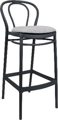 siesta victor bar stool 65cm (counter height) - anthracite with light grey fabric cushion 