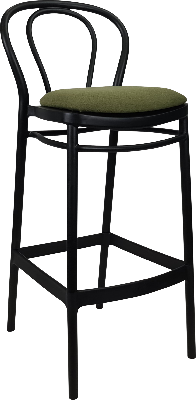 siesta victor bar stool 75cm (dry bar height) - black with olive green fabric cushion 