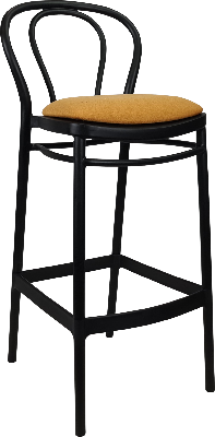 siesta victor bar stool 65cm (counter height) - black with orange fabric cushion 