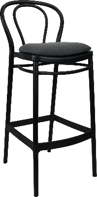 siesta victor bar stool 75cm (dry bar height) - black with anthracite fabric cushion 