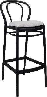 siesta victor bar stool 65cm (counter height) - black with light grey fabric cushion 