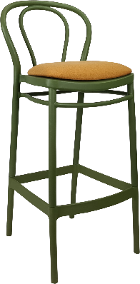 siesta victor bar stool 75cm (dry bar height) - olive green with orange fabric cushion 