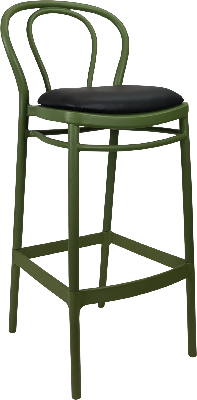 siesta victor bar stool 75cm (dry bar height) - olive green with black vinyl cushion 