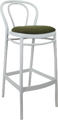 siesta victor bar stool 75cm (dry bar height) - white with olive green fabric cushion 