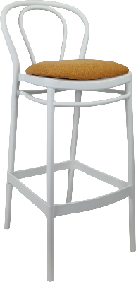 siesta victor bar stool 75cm (dry bar height) - white with orange fabric cushion 