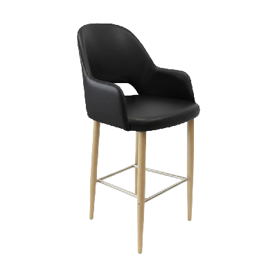 bourbon 750mm barstool - black vinyl with oak round legs 