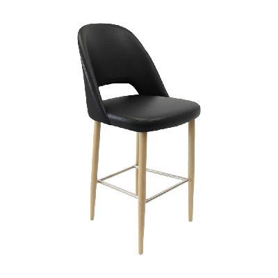 crescent 750mm barstool - black vinyl with oak round legs 