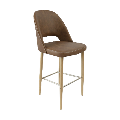 crescent 750mm barstool - mocha fabric with oak round legs 
