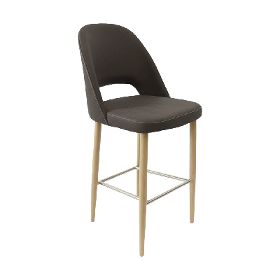 crescent 750mm barstool - charcoal fabric with oak round legs 