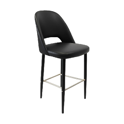 crescent 750mm barstool - black vinyl with black round legs 